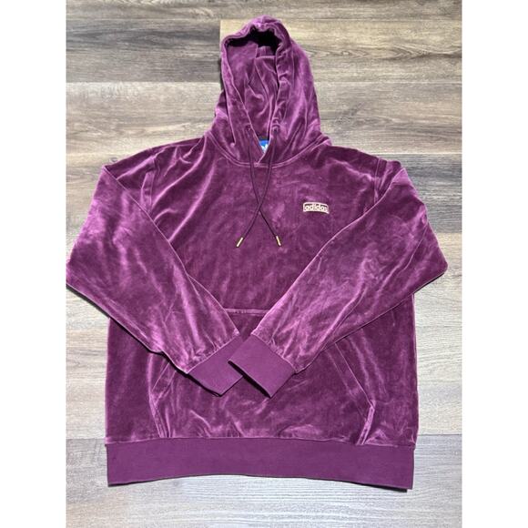 Adidas Velour Pullover Hoodie Dark Red Burgundy Men’s Size Medium - Picture 1 of 6